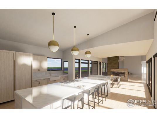 Dining room, Fireplace, Interior, Pendant Lights
