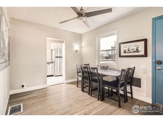 Dining room, Interior, Kitchen, Stainless Steel Appliances, Wood Texture Flooring