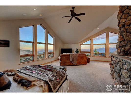 Bedroom, Fireplace, Interior, Recessed Lighting, Stone Walls