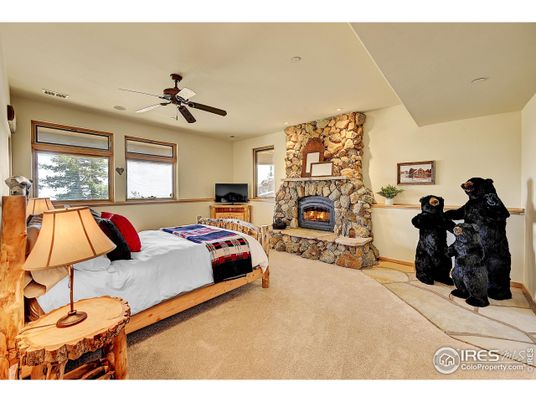 Bedroom, Fireplace, Interior, Recessed Lighting, Stone Walls