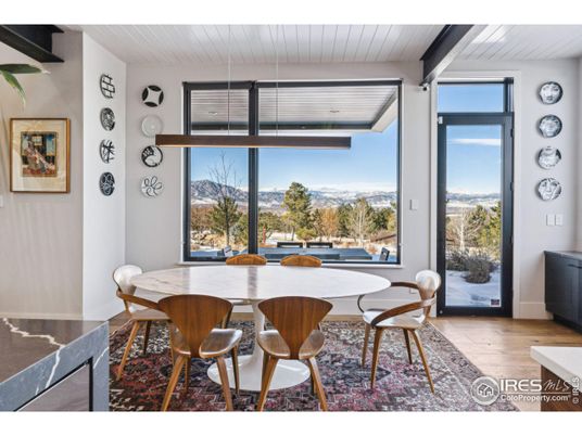 Dining room, Interior, Pendant Lights, Wood Texture Flooring