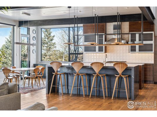 Dining room, Interior, Pendant Lights, Wood Texture Flooring