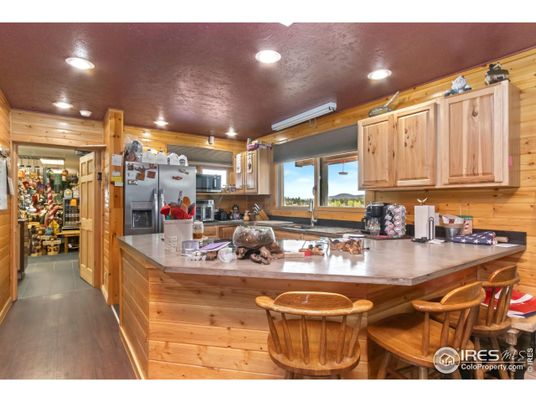 Interior, Kitchen, Recessed Lighting, Wood Texture Flooring, Wooden Walls