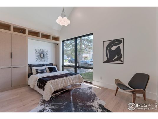 Bedroom, Interior, Pendant Lights, Wood Texture Flooring