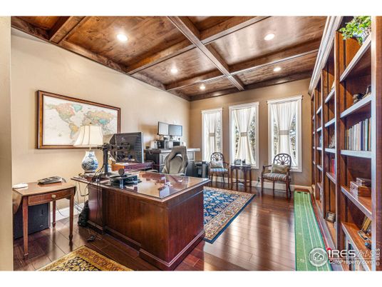 Home Office, Interior, Recessed Lighting, Wooden Beams, Wooden Ceilings, Wood Texture Flooring