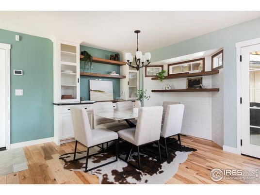 Chandelier, Dining room, Interior, Wood Texture Flooring