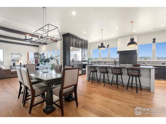 Dining room, Interior, Kitchen, Living room, Pendant Lights, Recessed Lighting, Stainless Steel Appliances, Wood Texture Flooring