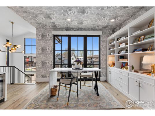 Home Office, Interior, Pendant Lights, Recessed Lighting, Wood Texture Flooring