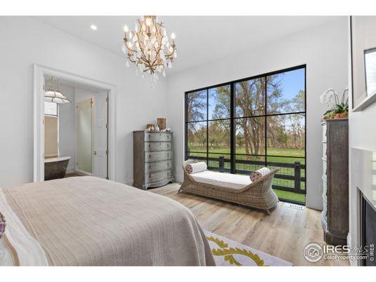 Bedroom, Chandelier, Interior, Recessed Lighting, Wood Texture Flooring