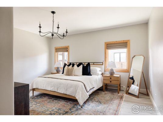 Bedroom, Chandelier, Interior, Wood Texture Flooring