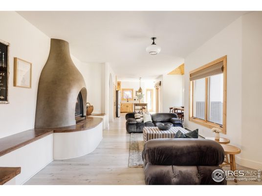 Fireplace, Interior, Living room, Pendant Lights, Wood Texture Flooring