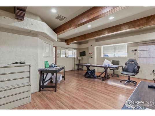 Home Office, Interior, Recessed Lighting, Wooden Beams, Wood Texture Flooring