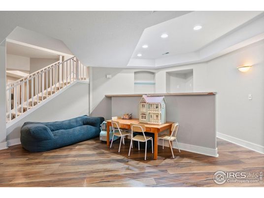 Dining room, Interior, Recessed Lighting, Wood Texture Flooring
