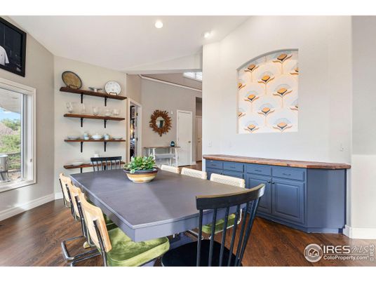 Dining room, Interior, Recessed Lighting, Wood Texture Flooring