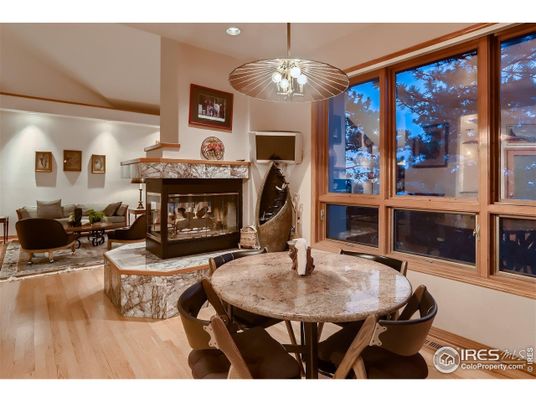 Dining room, Fireplace, Interior, Living room, Pendant Lights, Wood Texture Flooring