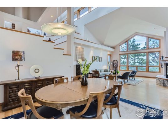 Dining room, Interior, Living room, Recessed Lighting, Wood Texture Flooring