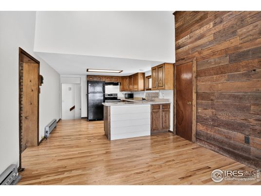 Interior, Kitchen, Stainless Steel Appliances, Wood Texture Flooring, Wooden Walls