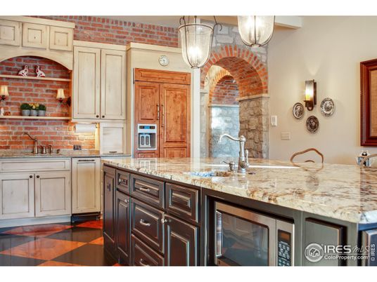 Interior, Kitchen, Stainless Steel Appliances, Stone Walls, Wood Texture Flooring