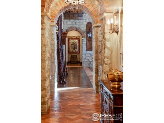 Chandelier, Interior, Stone Walls, Wood Texture Flooring