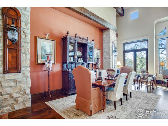 Dining room, Interior, Stone Walls, Wooden Beams, Wood Texture Flooring