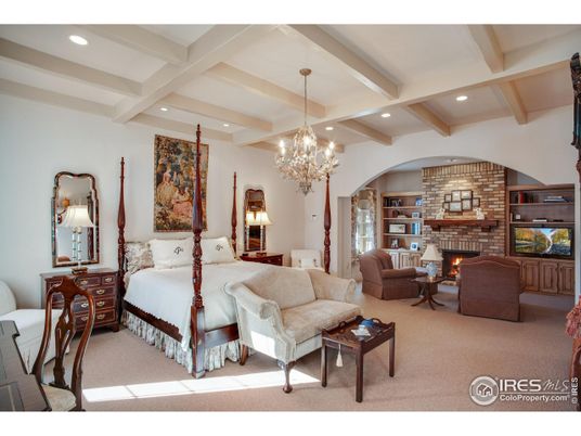 Bedroom, Chandelier, Fireplace, Interior, Living room, Recessed Lighting, Stone Walls