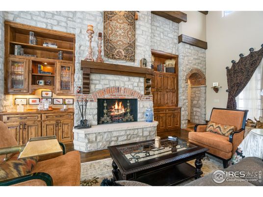 Fireplace, Interior, Living room, Stone Walls, Wooden Beams, Wood Texture Flooring