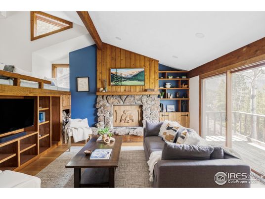 Fireplace, Interior, Living room, Recessed Lighting, Wood Texture Flooring, Wooden Walls