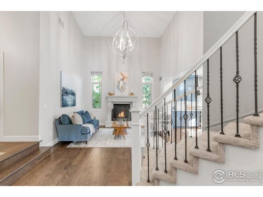 Fireplace, Interior, Living room, Pendant Lights, Wood Texture Flooring