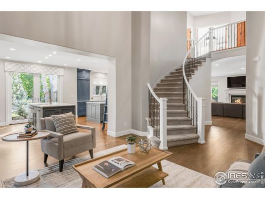 Fireplace, Interior, Kitchen, Living room, Recessed Lighting, Wood Texture Flooring