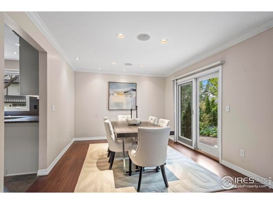 Dining room, Interior, Recessed Lighting, Wood Texture Flooring