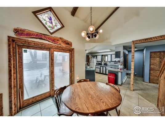 Dining room, Interior, Kitchen, Pendant Lights, Wooden Beams