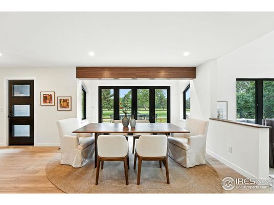 Dining room, Interior, Recessed Lighting, Wood Texture Flooring