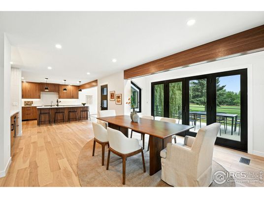 Dining room, Interior, Kitchen, Recessed Lighting, Wood Texture Flooring