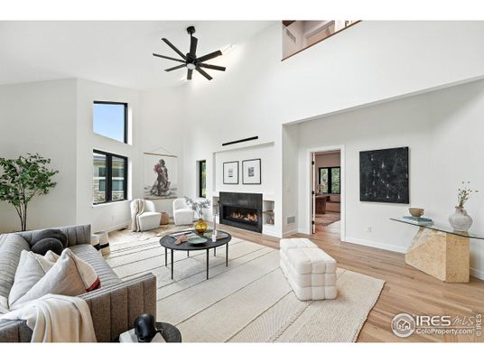 Fireplace, Interior, Living room, Pendant Lights, Wood Texture Flooring
