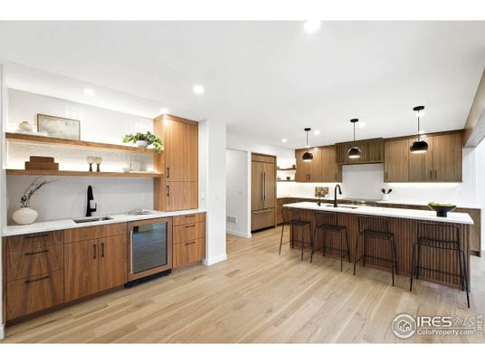 Interior, Kitchen, Pendant Lights, Recessed Lighting, Wood Texture Flooring