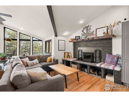 Fireplace, Interior, Living room, Recessed Lighting, Wooden Beams, Wood Texture Flooring