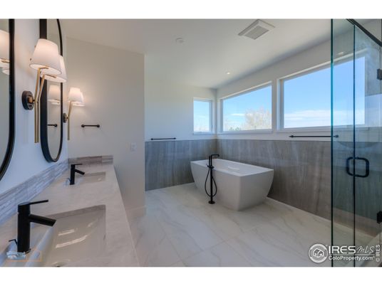 Bathroom, Dual Sink Vanities, Free Standing Baths, Glass Shower, Interior, Marble, Recessed Lighting