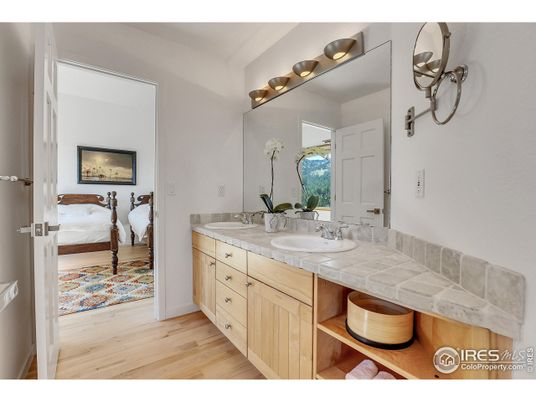 Bathroom, Bedroom, Dual Sink Vanities, Interior, Tile Countertops, Wood Texture Flooring