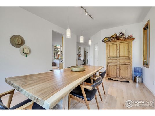 Dining room, Interior, Pendant Lights, Wood Texture Flooring