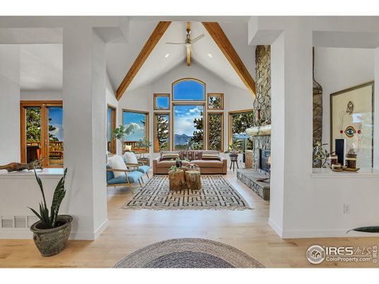 Fireplace, Interior, Living room, Recessed Lighting, Wooden Beams, Wood Texture Flooring