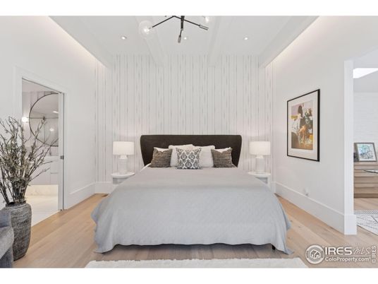 Bedroom, Interior, Pendant Lights, Recessed Lighting, Wood Texture Flooring