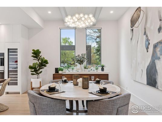 Chandelier, Dining room, Interior, Pendant Lights, Recessed Lighting, Wood Texture Flooring