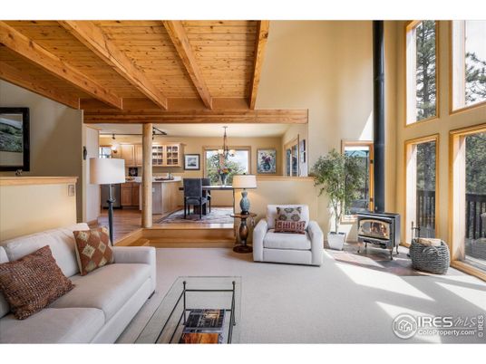 Dining room, Fireplace, Interior, Living room, Pendant Lights, Wooden Beams, Wooden Ceilings, Wood Texture Flooring