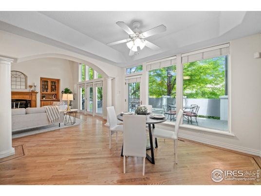 Dining room, Fireplace, Interior, Wood Texture Flooring