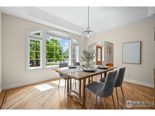 Dining room, Interior, Pendant Lights, Wood Texture Flooring