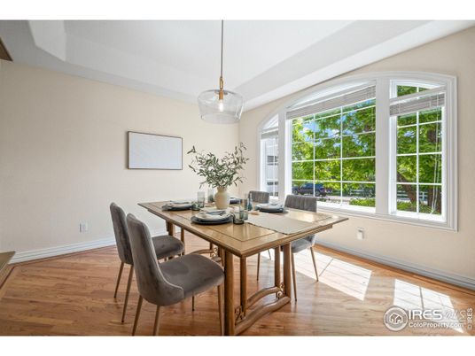 Dining room, Interior, Pendant Lights, Wood Texture Flooring