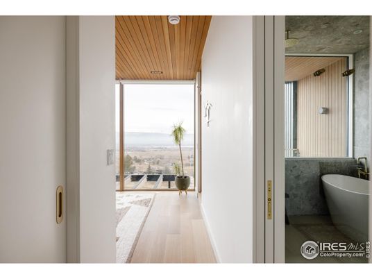 Bathroom, Free Standing Baths, Interior, Recessed Lighting, Wooden Ceilings, Wood Texture Flooring