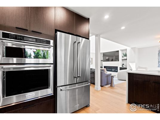 Interior, Kitchen, Living room, Recessed Lighting, Stainless Steel Appliances, Wood Texture Flooring