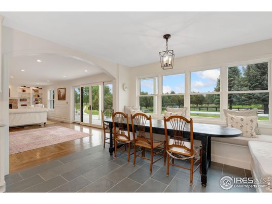 Dining room, Interior, Pendant Lights, Recessed Lighting, Wood Texture Flooring