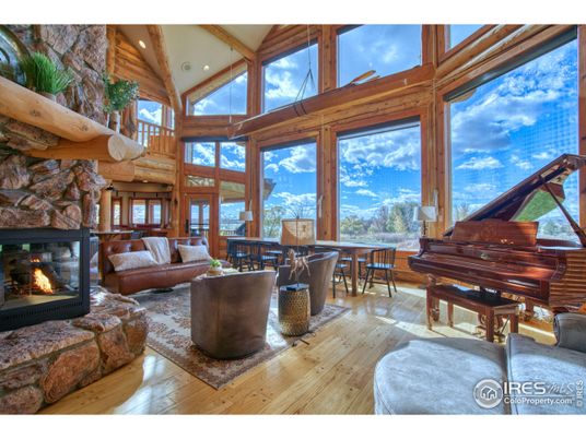 Dining room, Fireplace, Interior, Living room, Piano, Recessed Lighting, Wooden Beams, Wood Texture Flooring, Wooden Walls